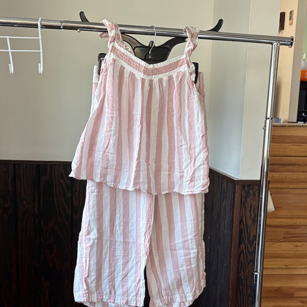Pink and White Striped Sleeveless Top and capri set